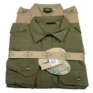 NWT TAG Safari Women’s Top Button Down Long Sleeve Sz L Khaki & Green